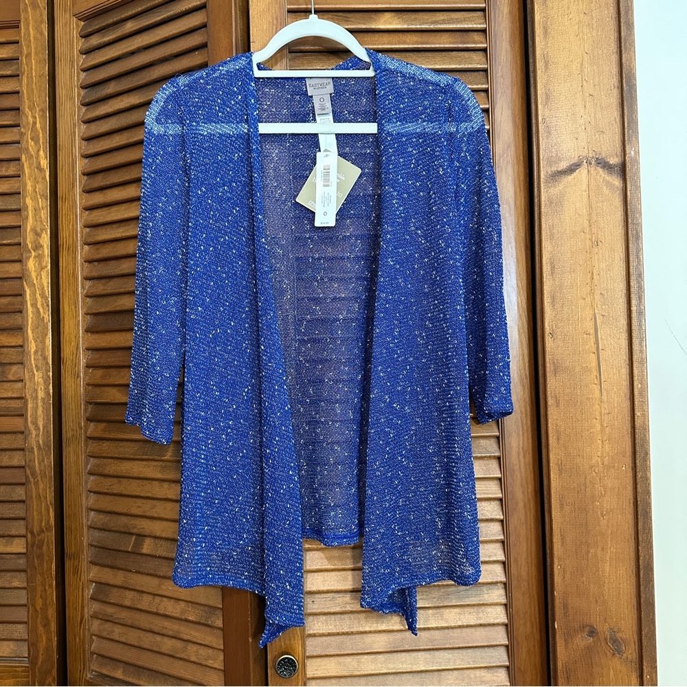 NWT Chicos light cardigan, 3/4-sleeve, sapphire blue w/white speckles, 0 (S)